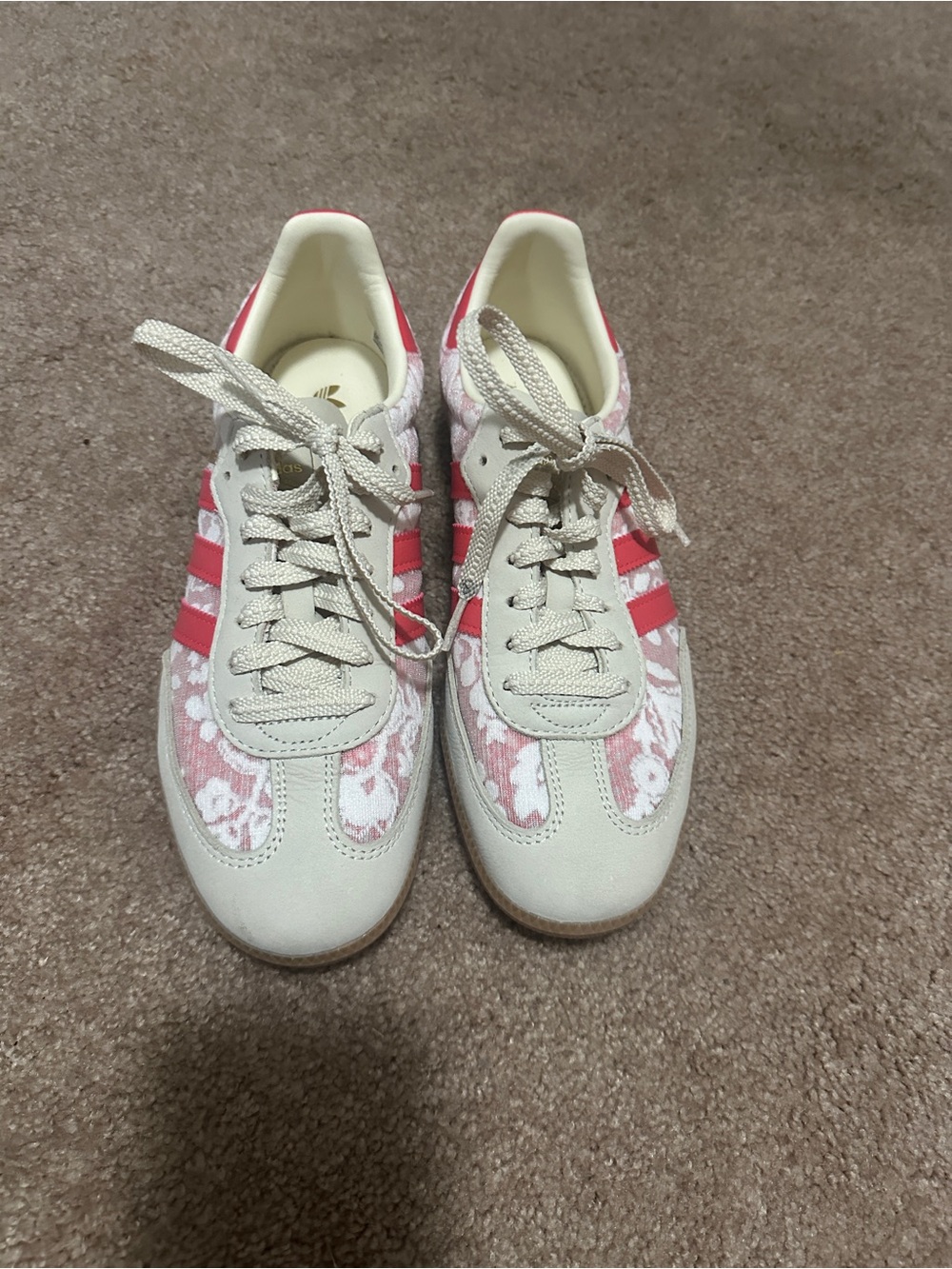 adidas Cream and Pink Lace-Pattern Lace-Up Sneakers limited edition Sambas.